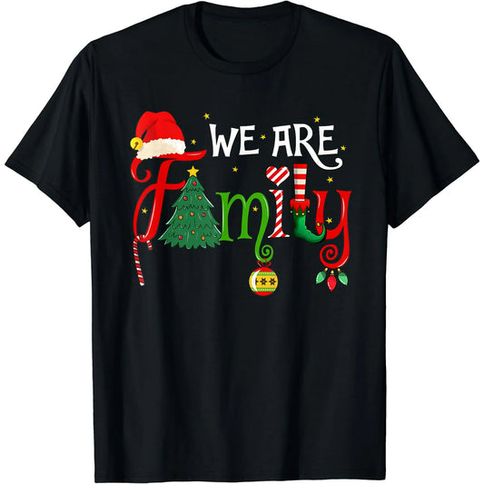 We Are Family Christmas Tree Santa Hat Xmas Elf Candy Cane T-Shirt Black 4X-Large